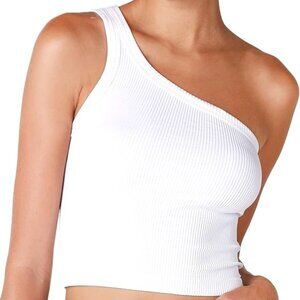 Ribbed Nikibiki one shoulder white crop top